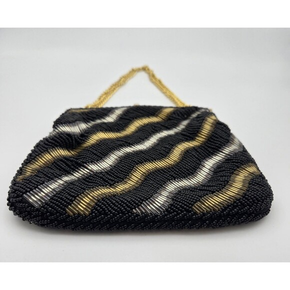 Vintage La Regale Beaded Clutch Purse Gold Silver Bronze Evening Bag Hong Kong - Picture 2 of 7